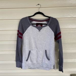 Gray Two Toned Maroon Varsity Striped Long Sleeved Tee Size M